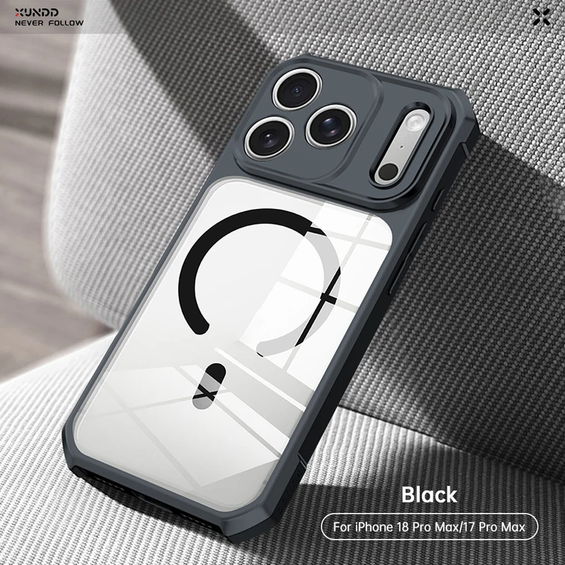 Etui do iPhone 18 17 Pro Max Xundd z poduszką powietrzną, odporne na wstrząsy, magnetyczne, przezroczyste, z laserowym wzorem, tylna część z PC + osłona na aparat z TPU