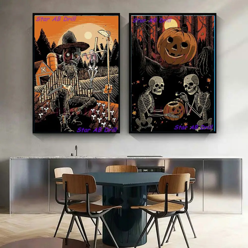 Scary Halloween Pumpkin Monster Diamond Painting 5D Cross Stitch Kit AB DrillA Night Full Of Skeletons And Ghosts Home Decor Art