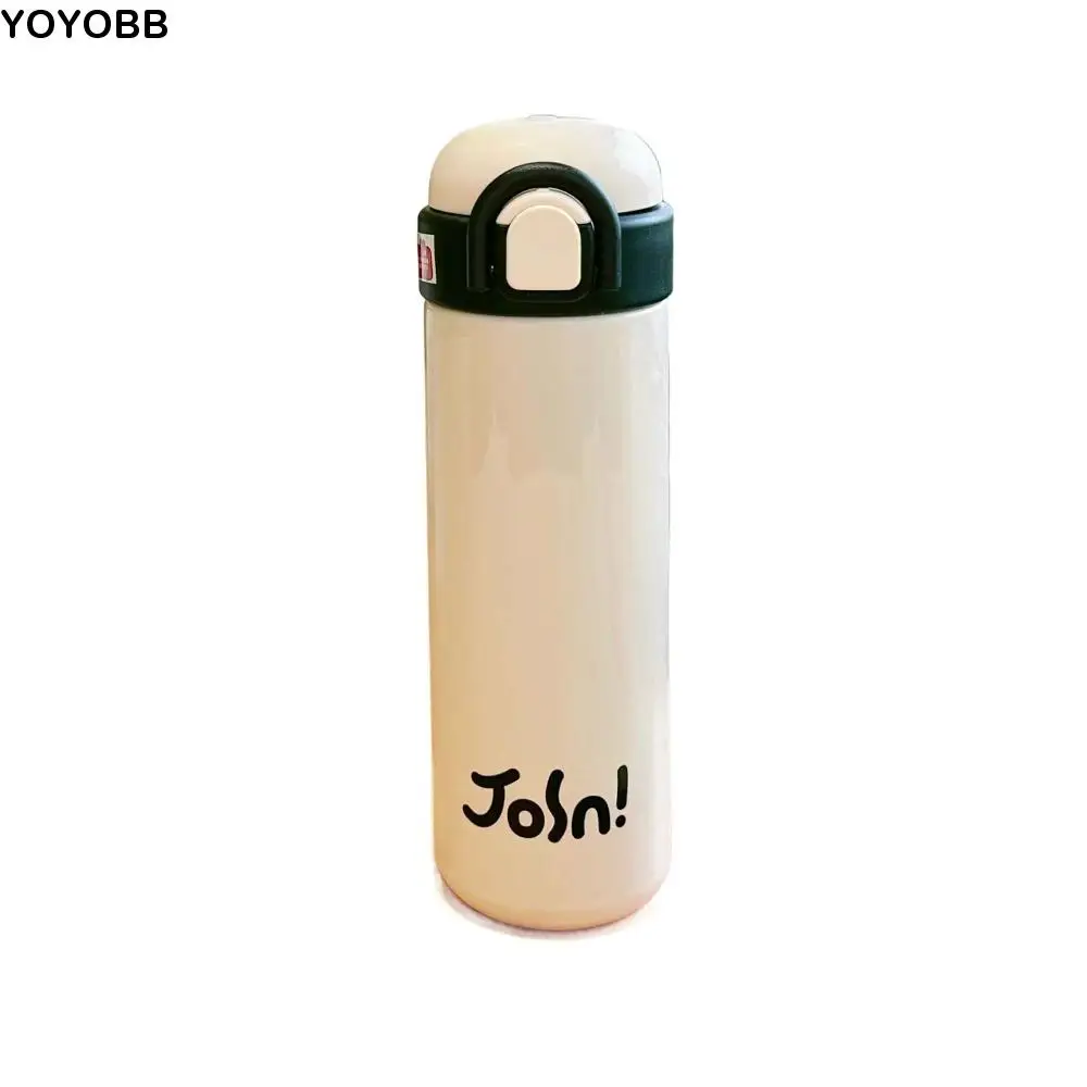 

Bounce Lid Pink Black Thermos Bottle Stainless Steel Foldable Ring Handle Thermal Water Bottle Sealed 500ml Thermos Cup Student