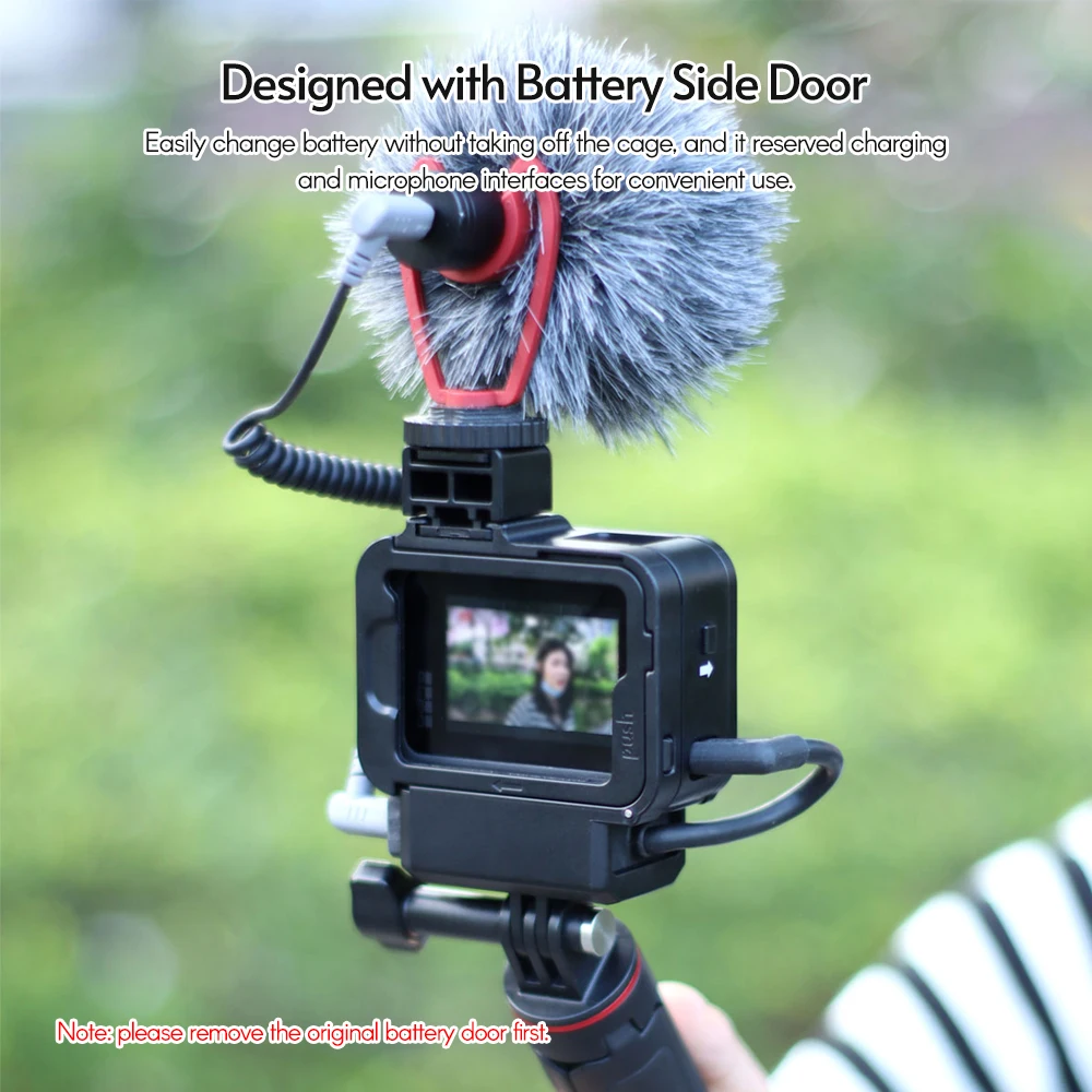 Plastic Cage Case Vlogging Protection Frame with Microphone Cold Shoe Mount and Lens Filter Adapter Action Camera Vlog Accessory