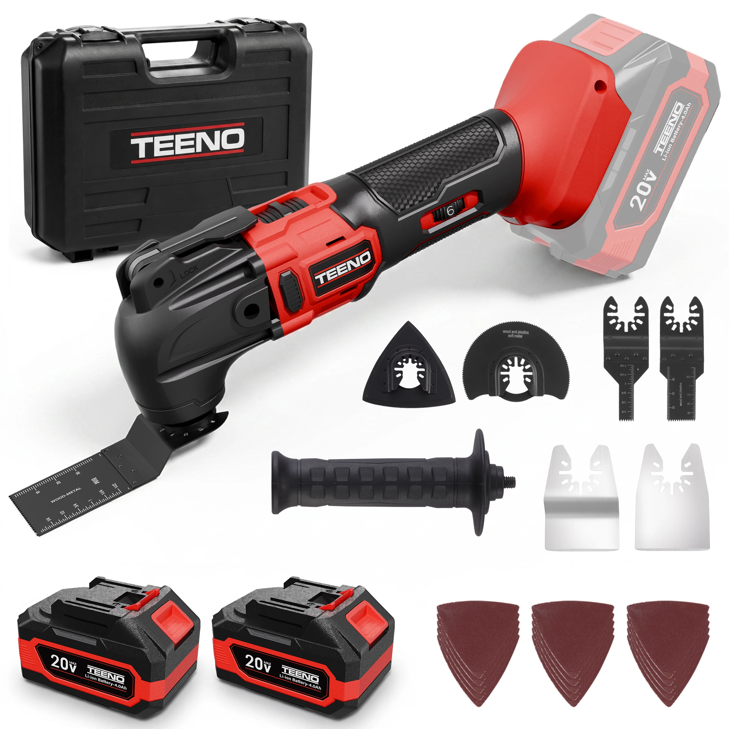 Cordless Oscillating Tool 20V Battery Powered Oscillating Multitool with 4° Oscillation Angle, 2 * 4.0A Batteries, 8,500-21,000 OPM, 6 Variable Speed Oscillating Saw for Sanding/Cutting & Scraping