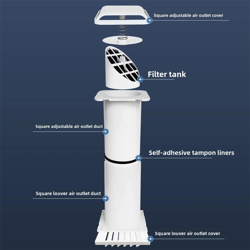ABS Plastic Square Wall Ventilator 100mm Adjustable Length Two Way Air Exchange Weatherproof Design Indoor Installation