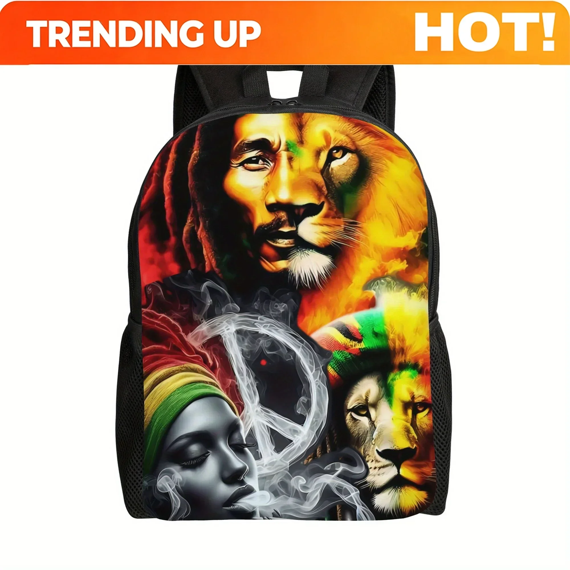 Custom Bag BIIHUDU Rasta Lion Of Judah Backpack - Rastafarian Colors, Spacious Travel & With Iconic Lion Of Judah Print, For Col