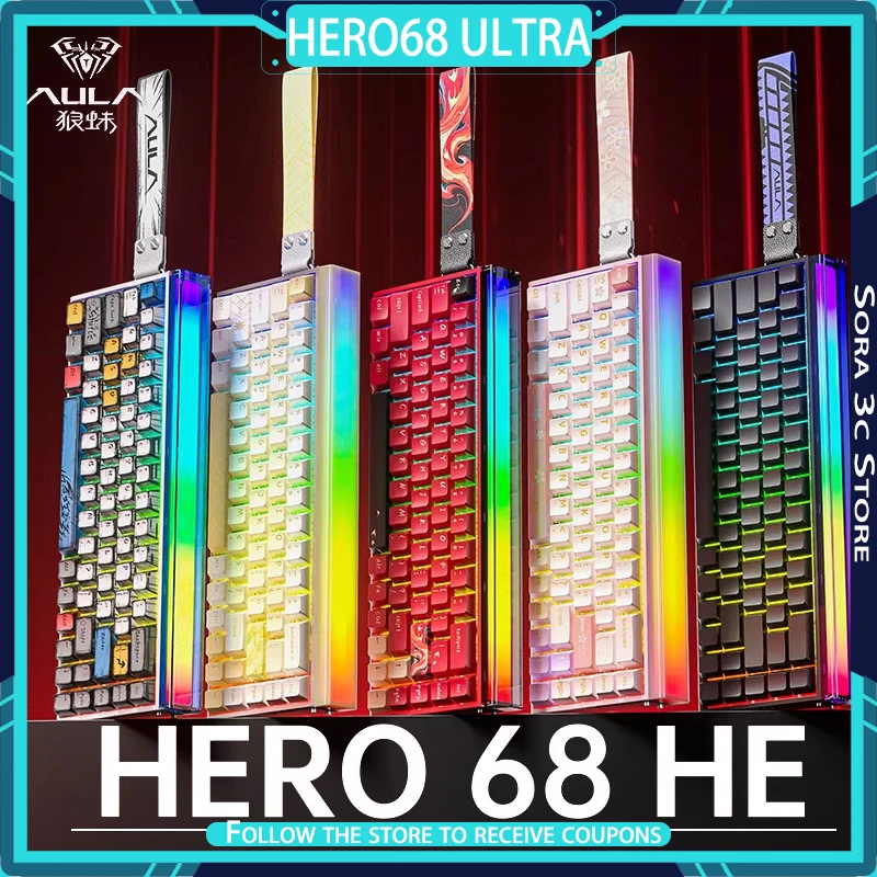 AULA HERO68 Ultra Aluminum Alloy Magnetic Axis Keyboard Carbon Fiber Positioning Board 0.005mmRT 8K Low Latency Gaming Keyboard