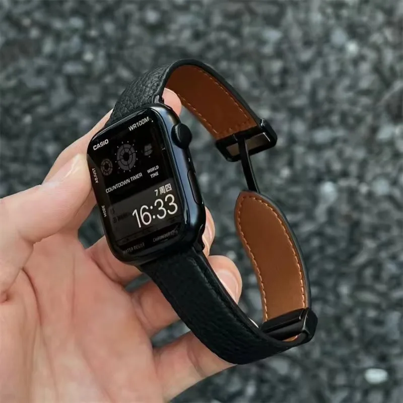 

Magnetic Leather Strap For Apple Watch Ultra 2 Band 49mm 45mm 41mm Bracelet 40mm 44mm 38mm 42mm iWatch Series 9 8 SE 7 6 5 4 3