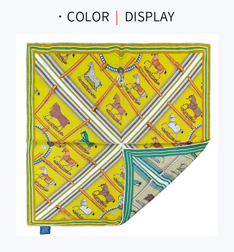 Luxury Silk Wool Scarf 65cm Herringbone Texture Equestrian Art Print Neck Wrap For Evening Party & Gift