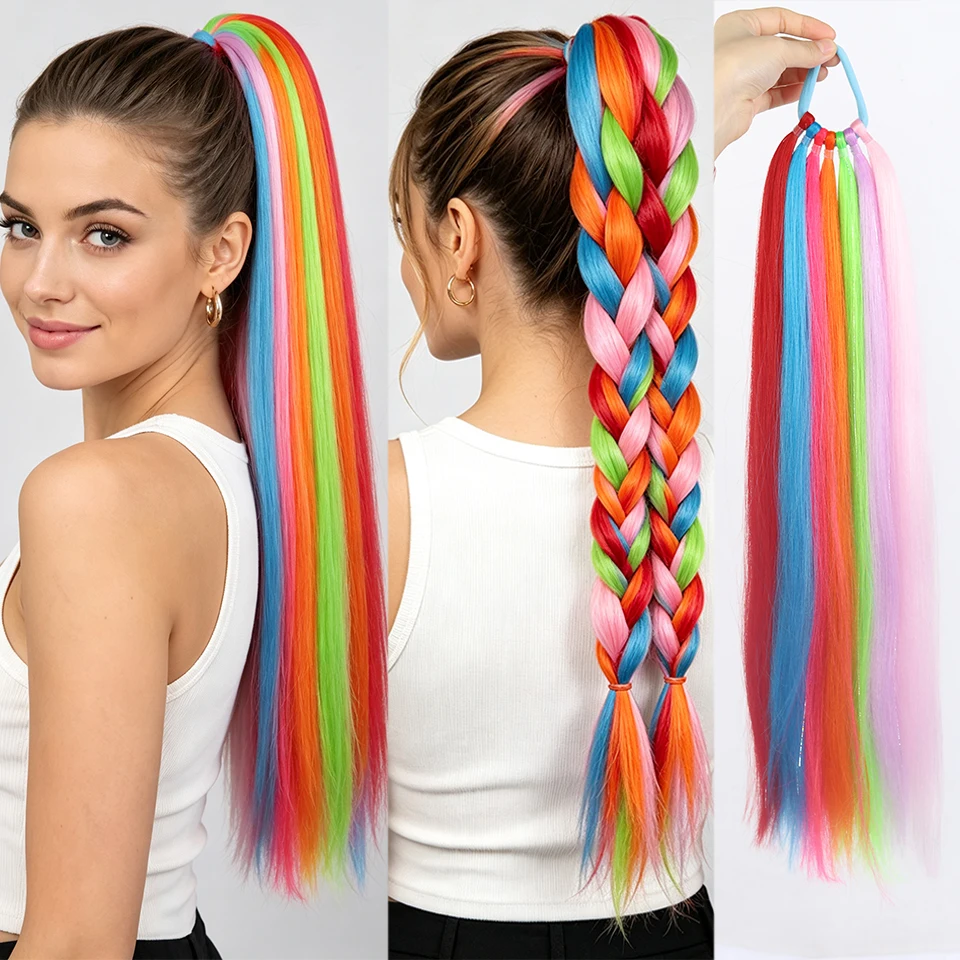 Synthetic Colored Ponytail Wig With Rubber Band and Sparkling The Ponytail is Suitable for Women's Halloween and Holiday Outfits