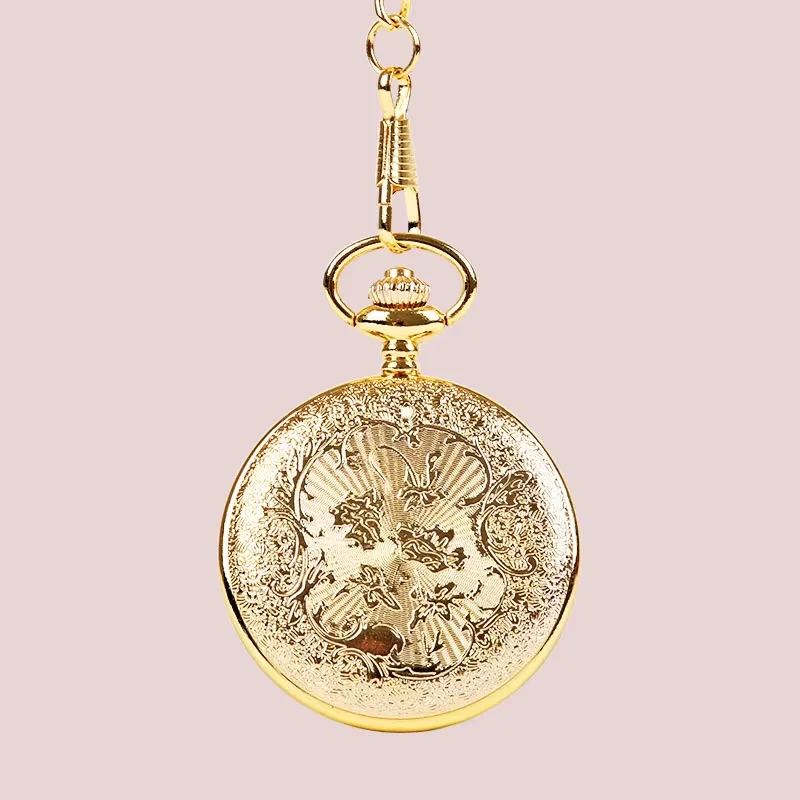 

1042Perspective Pocket Luxury Glossy Gold And Silver Horse Three-dimensional Pattern Watch With Chain Accessories Pocket Watch