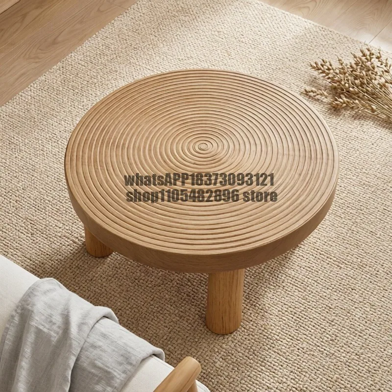 Mesa baja redonda de madera maciza estilo Wabi Sansi retro para apartamento pequeño, sala de estar, casa de té, tatami