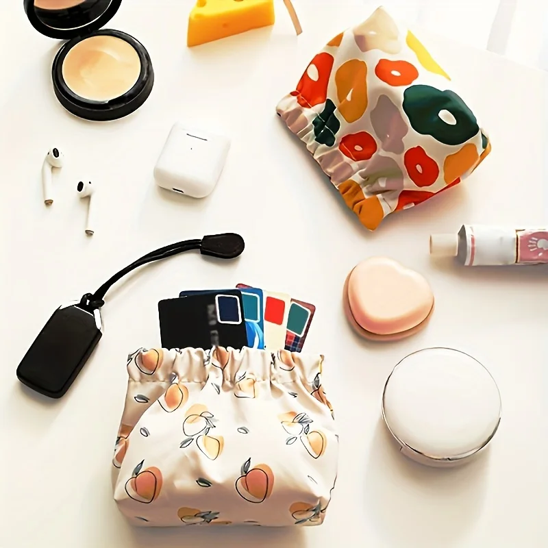 1pc Stylish Print Cosmetic Bag, Portable Versatile Coin Purse With Automatic Lock, Versatile Pouch