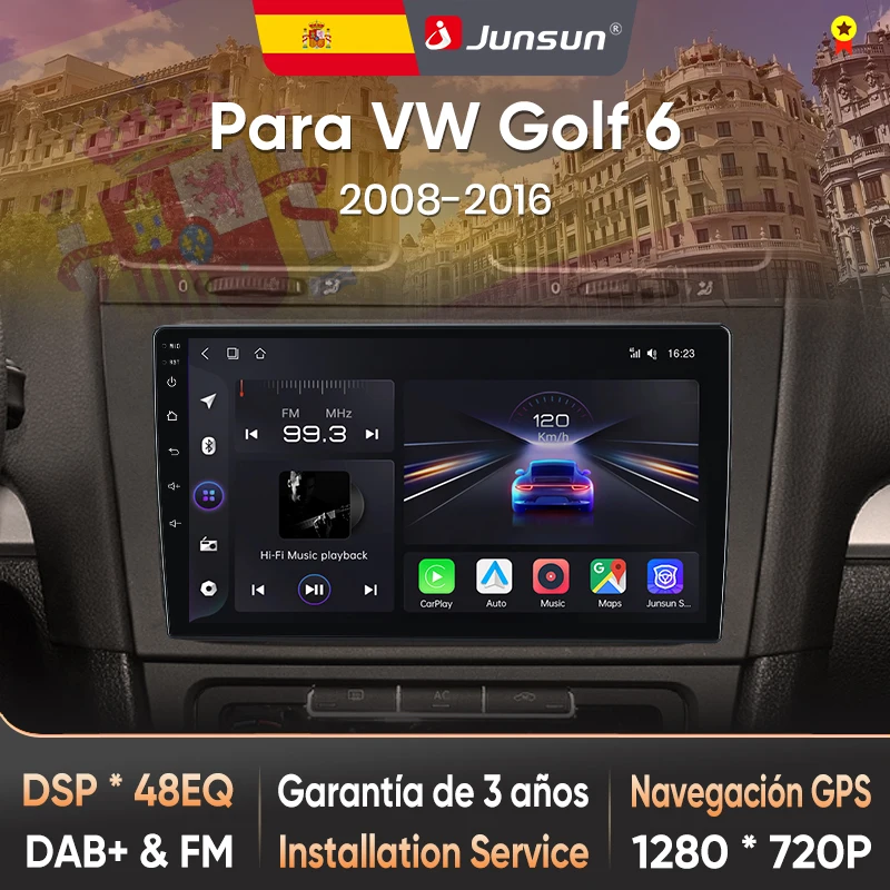 Junsun Radio Voz AI para Volkswagen Golf 6 2008–2016 CarPlay inal Diversbrico Android Auto Autoradio 2 DIN mit Bluetooth DAB+ GPS RDS