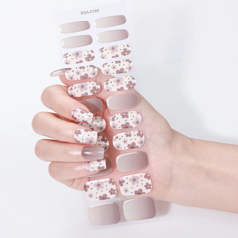 22 Tipps Farbverlauf Glitter Gel Nagel Streifen Volle Abdeckung Frühling Sommer Blumen Backen-Freies Gel Nagel Aufkleber DIY Maniküre Dekoration