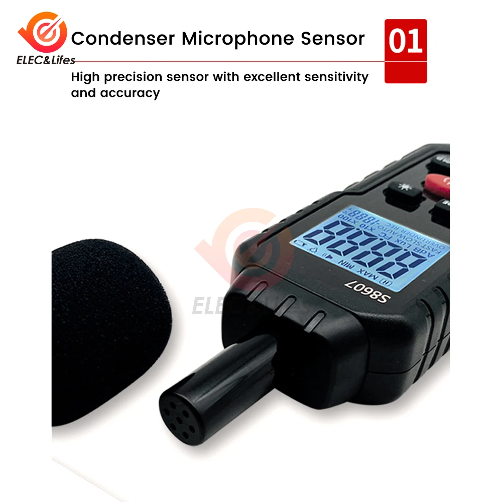 S8607 Digital 30~130dB Decibelimeter dB Meter Sound Level Meter Measure Sound Noise Level Decibel Meter 0.1dB Professional Sound