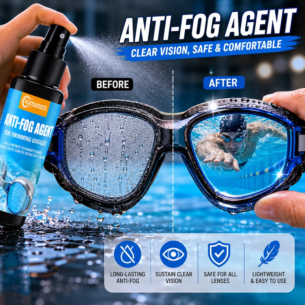 Anti-Fog Rain Spray for Cars and Motorcycles, Defogger for Windshields, Mirrors, Helmet Visors and Bathroom Glass