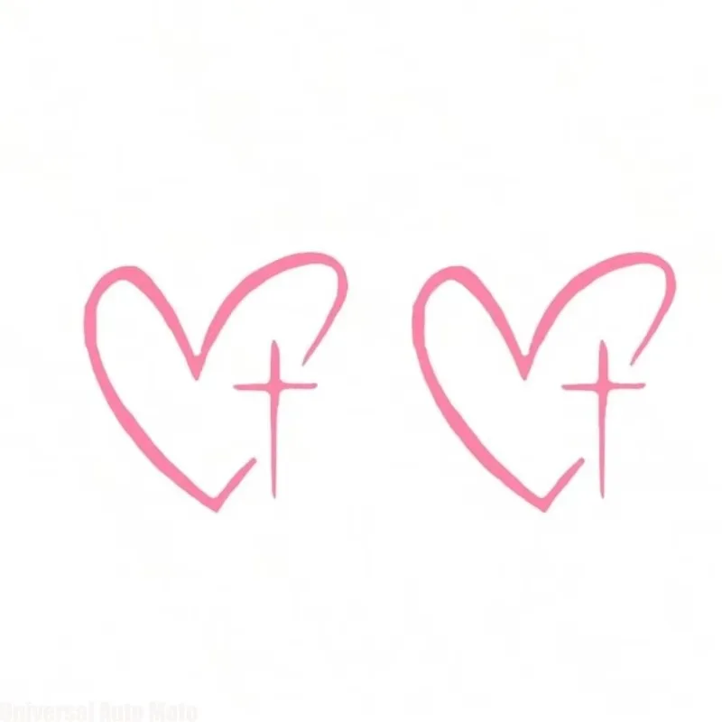 2Pcs/Set Heart Pattern Car Mirror Sticker Waterproof Universal Rearview Mirror Decal Sunproof Wear Resistant Heart Cross Sticker
