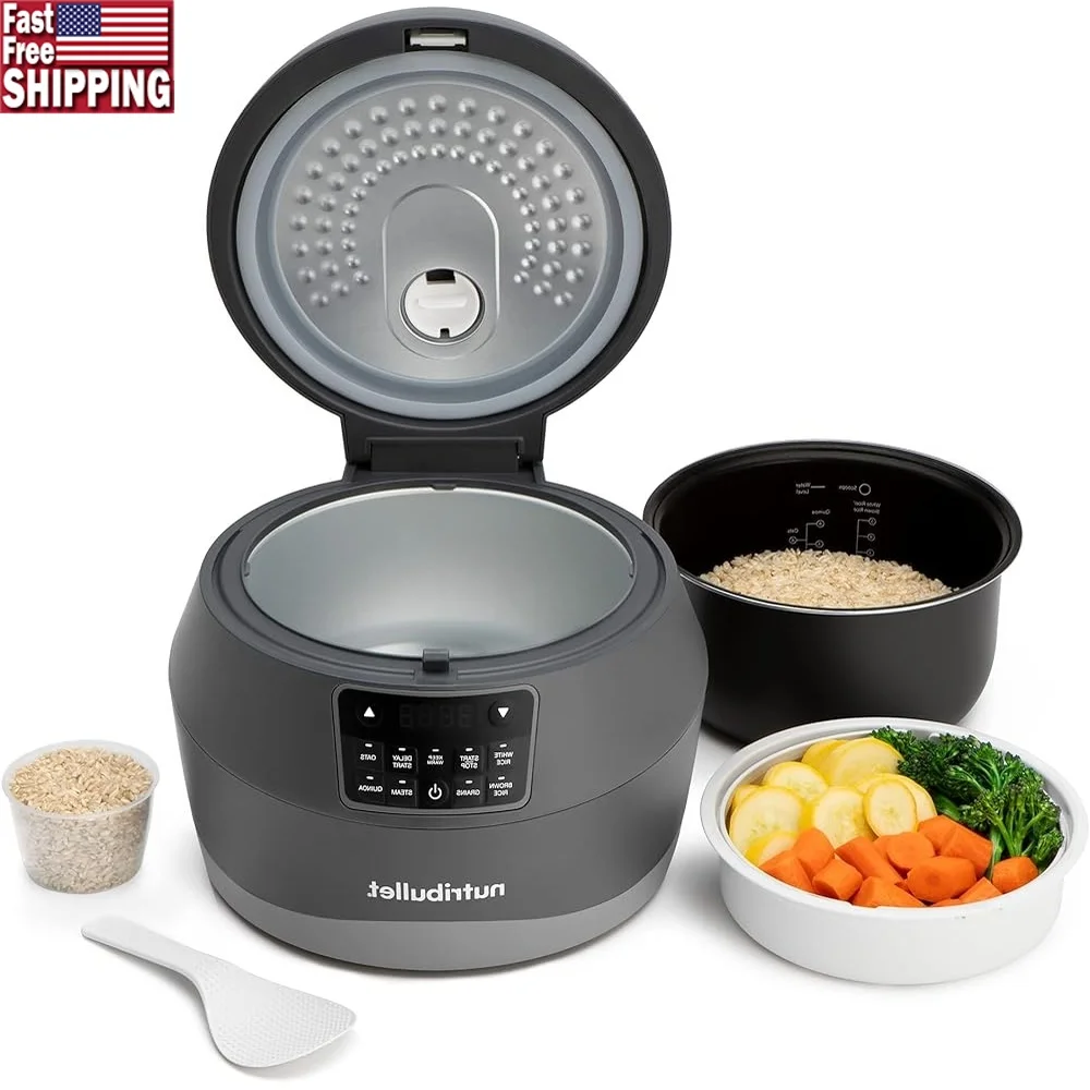 

EveryGrain Cooker Electric Cooking Pot with Steaming Basket Rice Oats Quinoa Presets Dishwasher Safe Kitchen Appliance 10 Cup