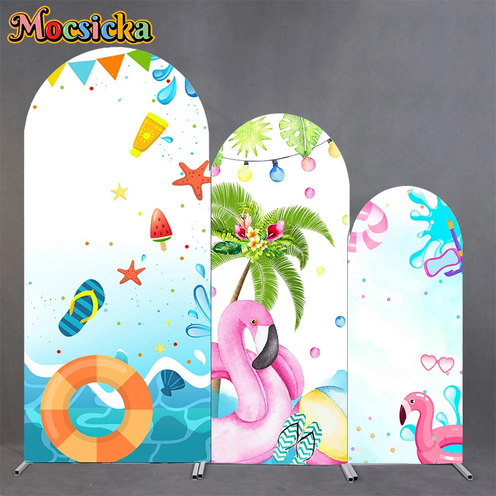 

Mocsicka Summer Arch Backdrop Double-Sided Baby Shower Birthday Arched Cover Background Ocean Swimming Circle Party Studio Props