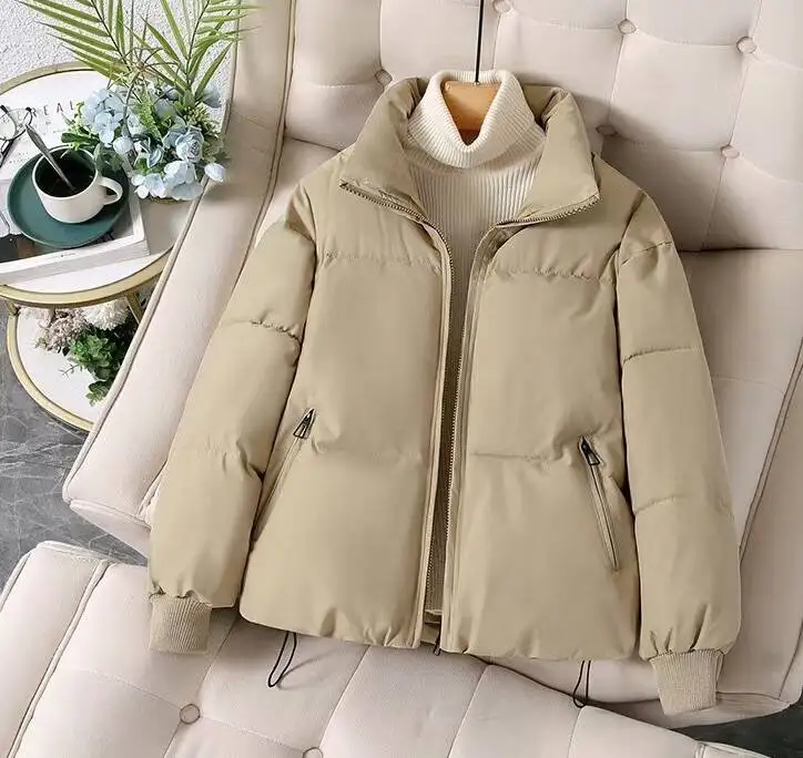 

Parkas Womens Korean Winter Woolen Downfilled Gathered Waistband Double-Layered Panelled Buttoned Turtleneck High-Street Urban