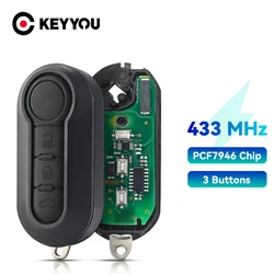 KEYYOU Keyless Entry Car Remote Key Fob 433MHz per Fiat 500L MPV Punto Ducato Qubo 2010-2017 DelphiBSI PCF7946 Chip 3 pulsanti