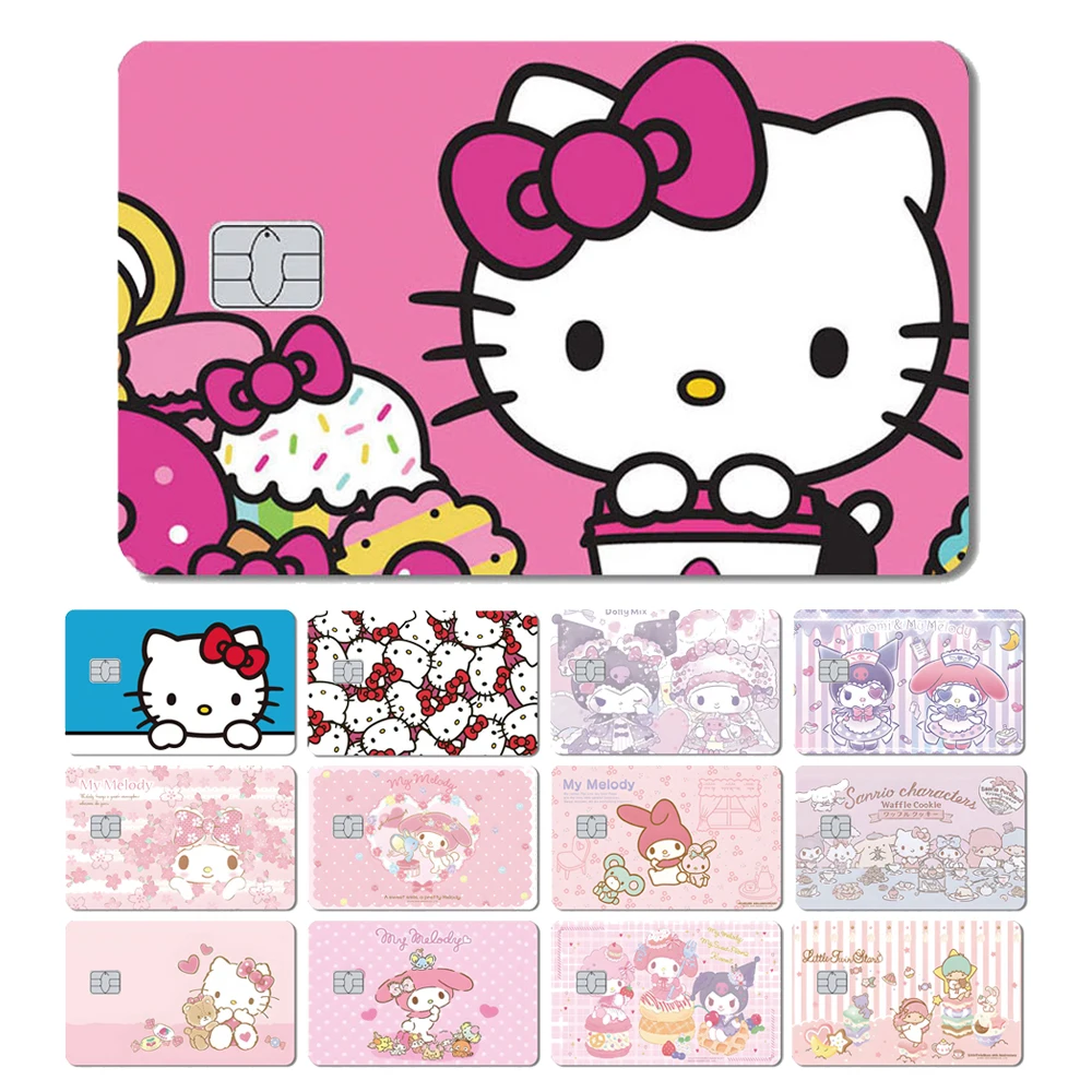 Film autocollant rose Hello Kitty My Melody, couverture de peau pour petite et grande carte de débito bancaire de crédit sans puce