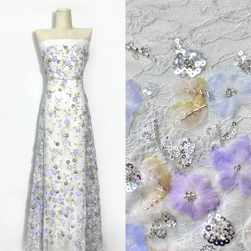 

African Lace Fabric 2025 Sequins Beaded Embroidery Groom Nigerian Bridal High Quality French Tulle Lace Fabric For Wedding Party
