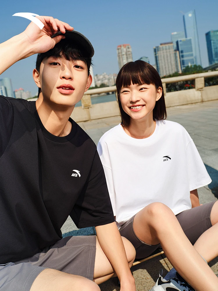ANTA Short Sleeved T-Shirt for Both Men and Women Summer Simple Round Neck Half Sleeved Loose and Breathable Couple Casual Top