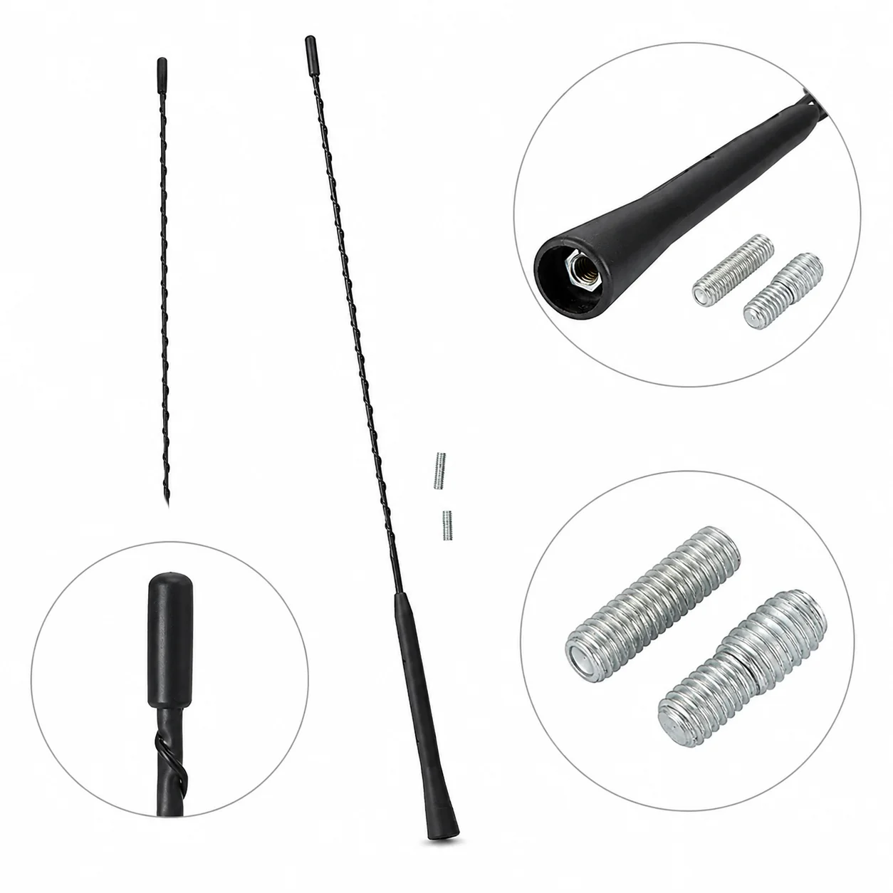 Universal Car Spiral Roof Antenna 9/11/16 Inch Better AM/FM Signal Reception Rubber Aluminum Replacement Aerial