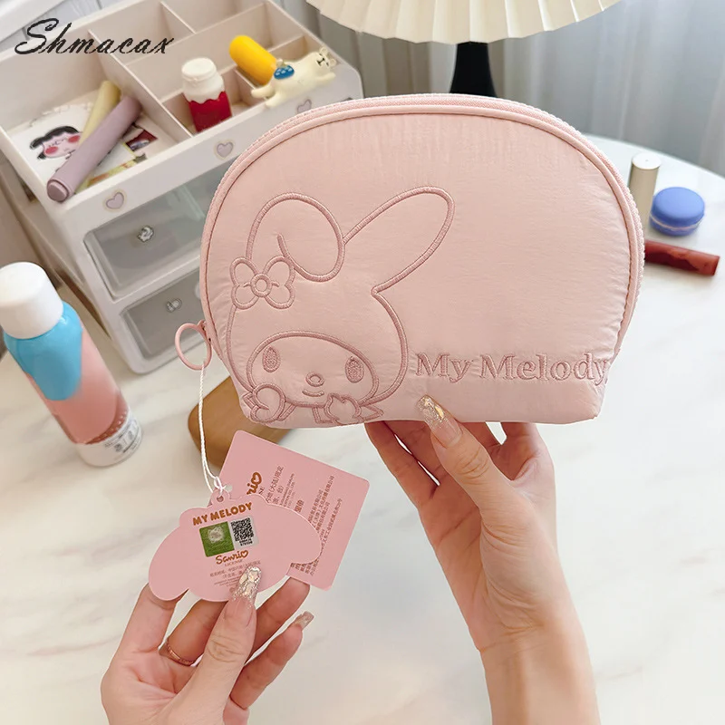 Kawaii Sanrio Hello Kitty Shell Makeup Bag Kuromi Melody Large Capacity Cosmetic Bag Portable Wash Pouch Pen Bag Coin Purse