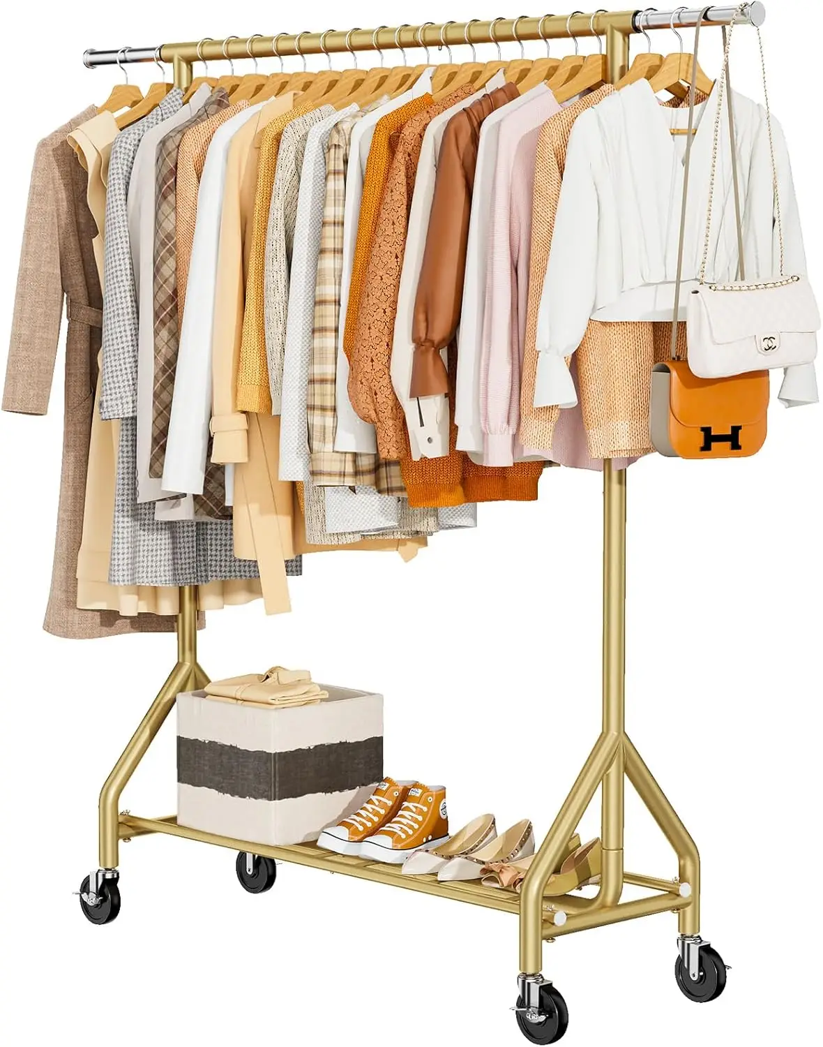 

Heavy Duty Clothes Rack Load 450 LBS, Metal Garment Rack, Standing Rolling Clothing Rack for Hanging Clothes with Sturdy Whee