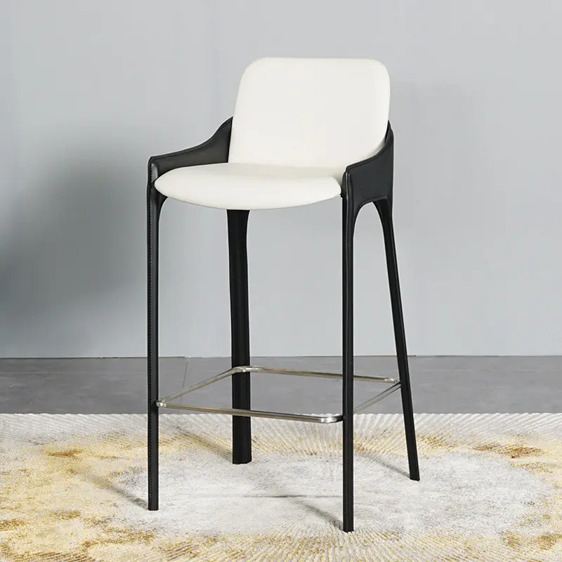 Nordic backrest saddle microfiber high stool light luxury cafe modern simple bar chair home