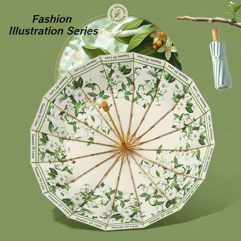 

Double-Layer 16-Rib Umbrella for Women, Foldable Sun & Rain Umbrella with Windproof Manual Opening, High Aesthetic Design​