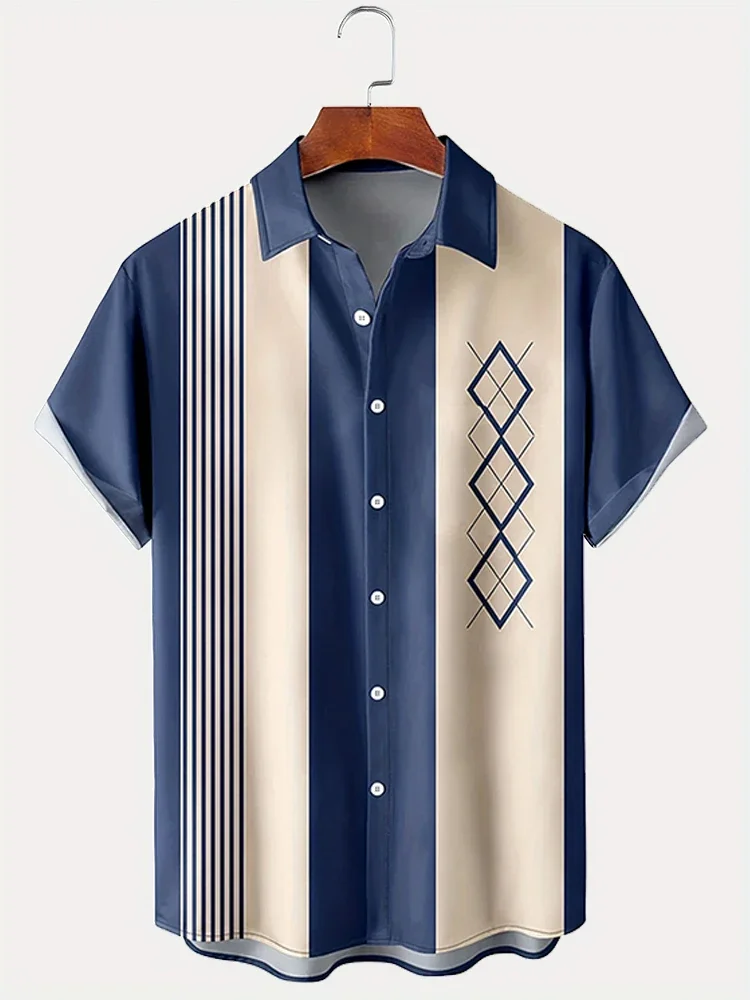 Camisa de manga corta Casual de verano para hombres a la calle a diario, camisa de manga corta estampada a rayas para hombres