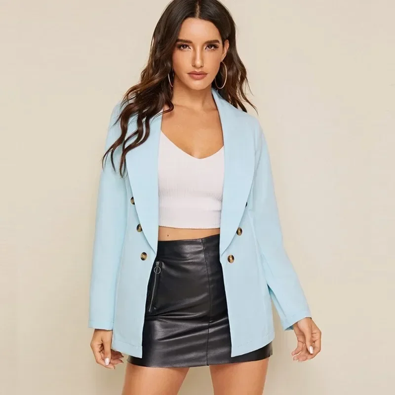 Blazer de escritório de peito único feminino, casacos elegantes de trabalho, ternos casuais, cor monocromática, primavera e outono, 2023