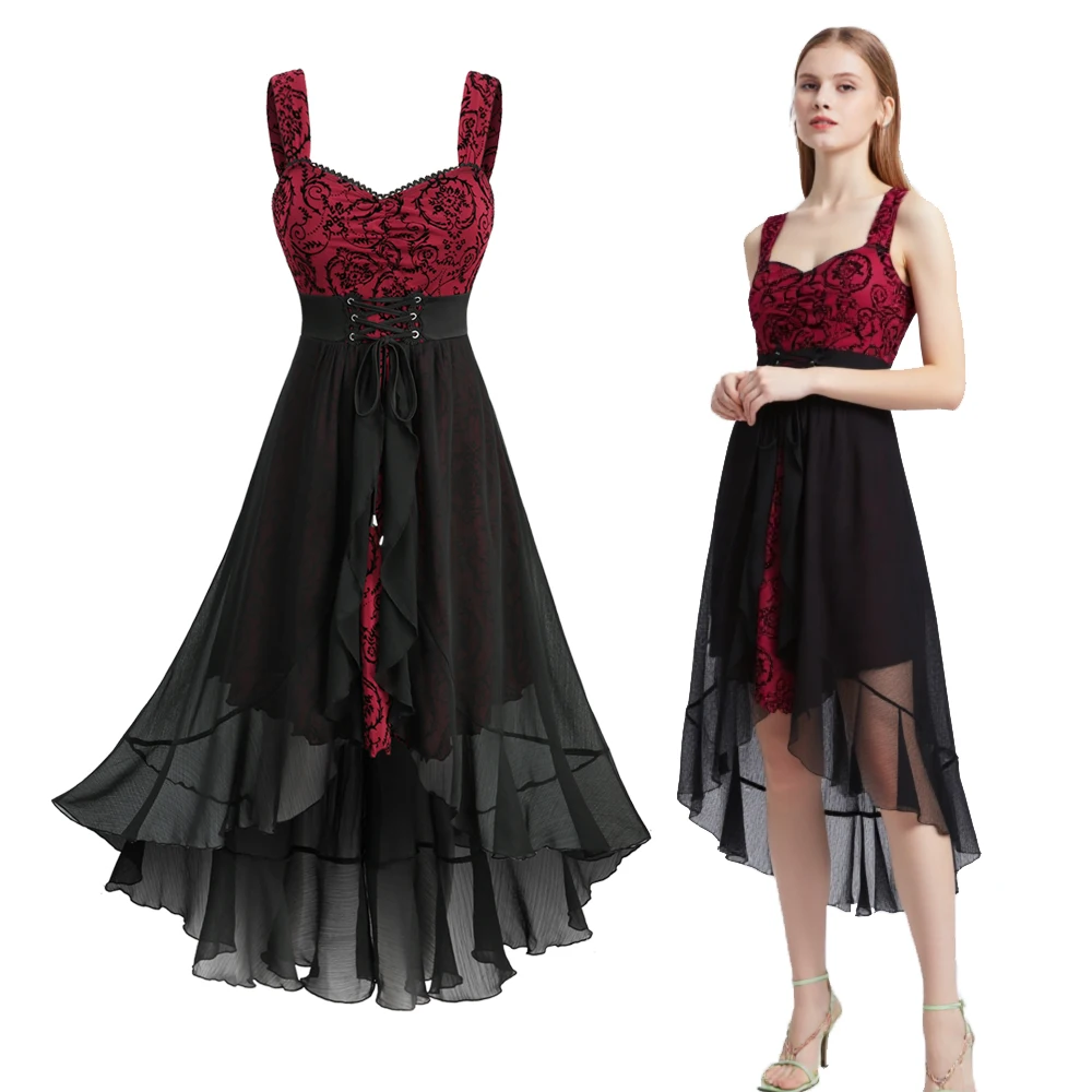 

ROSEGAL Plus Size Flowers Flocking Lace-up Grommets Lace Trim Ruffles Hem Tank Dress 2026 Women Summer Casual Dresses