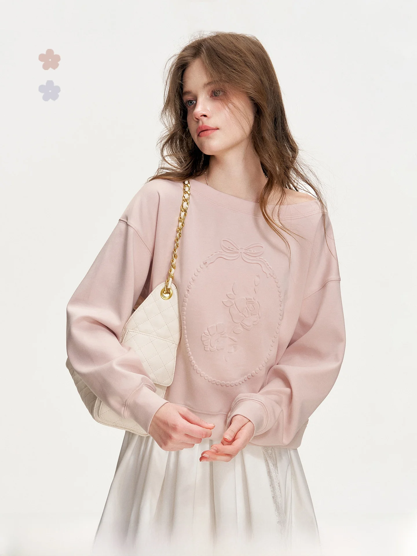 

Casual Loose Fit Sweatshirt KROCHE Modal Air Layer Heavy Press Flower Relief Dyed Polyester Fabric round Neck Long Sleeve Hoodie