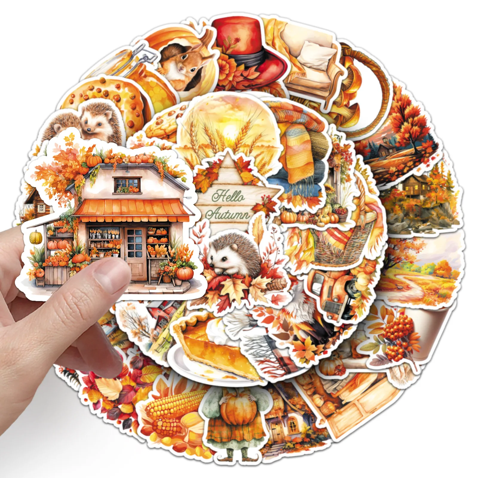 10/30/50 pezzi adesivi autunnali dorati cartoni animati adesivi decorativi autunnali gialli autunnali con foglie cadute ‌   Adesivi impermeabili