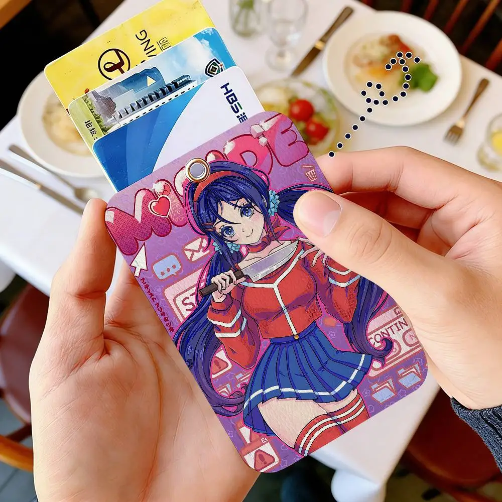 Game MiSide Style PU Access Card Holder with Keychain - Executive Protection for Bank card,Subway, Bus Card case