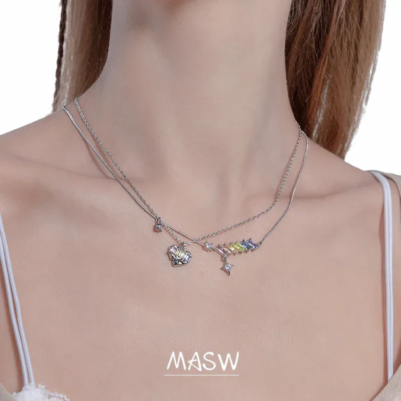 

MASW Original Design Fashion Jewelry High Quality Colorful Glass Heart Pendant Necklace For Girl Women Gift 2024 Trend New