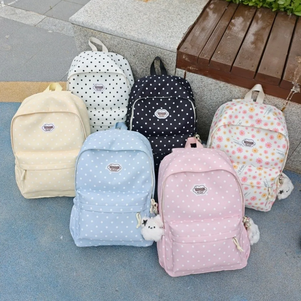 Nylon Student Backpack Lightweight Polka Dot Travel Rucksack Large Capacity Multi Pocket Commute Backpack for Students Girls