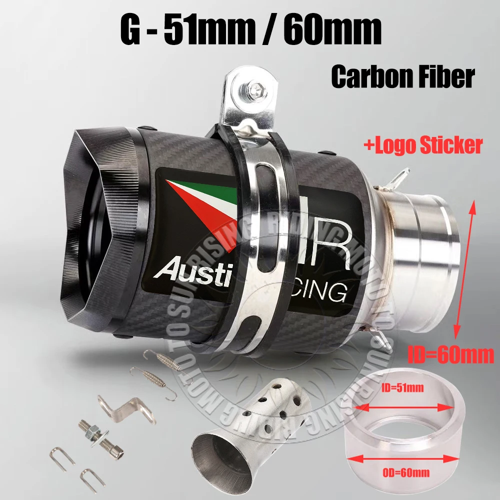 51mm 60mm Carbon/Stainless/Titanium AR Motorcycle Exhaust Muffler For Kawasaki Honda Yamaha KTM CF Suzuki Ktm Bmw etc Tail Pipe image 3