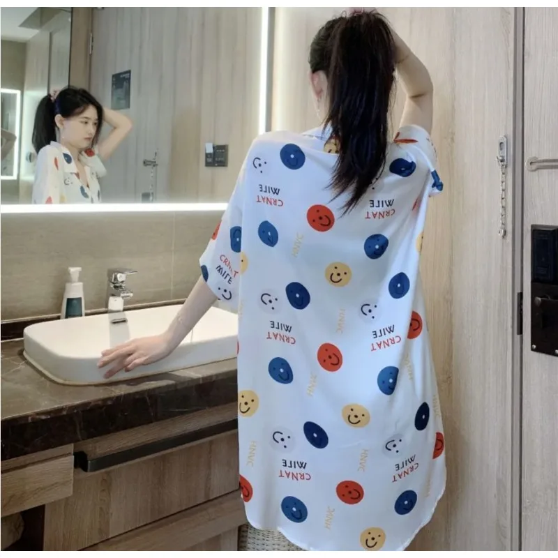 Extra-large Short Nightdress Women Summer 2024 New Loungewear French Thin Shirt Half Sleeve Pajamas Women V-neck Homewear