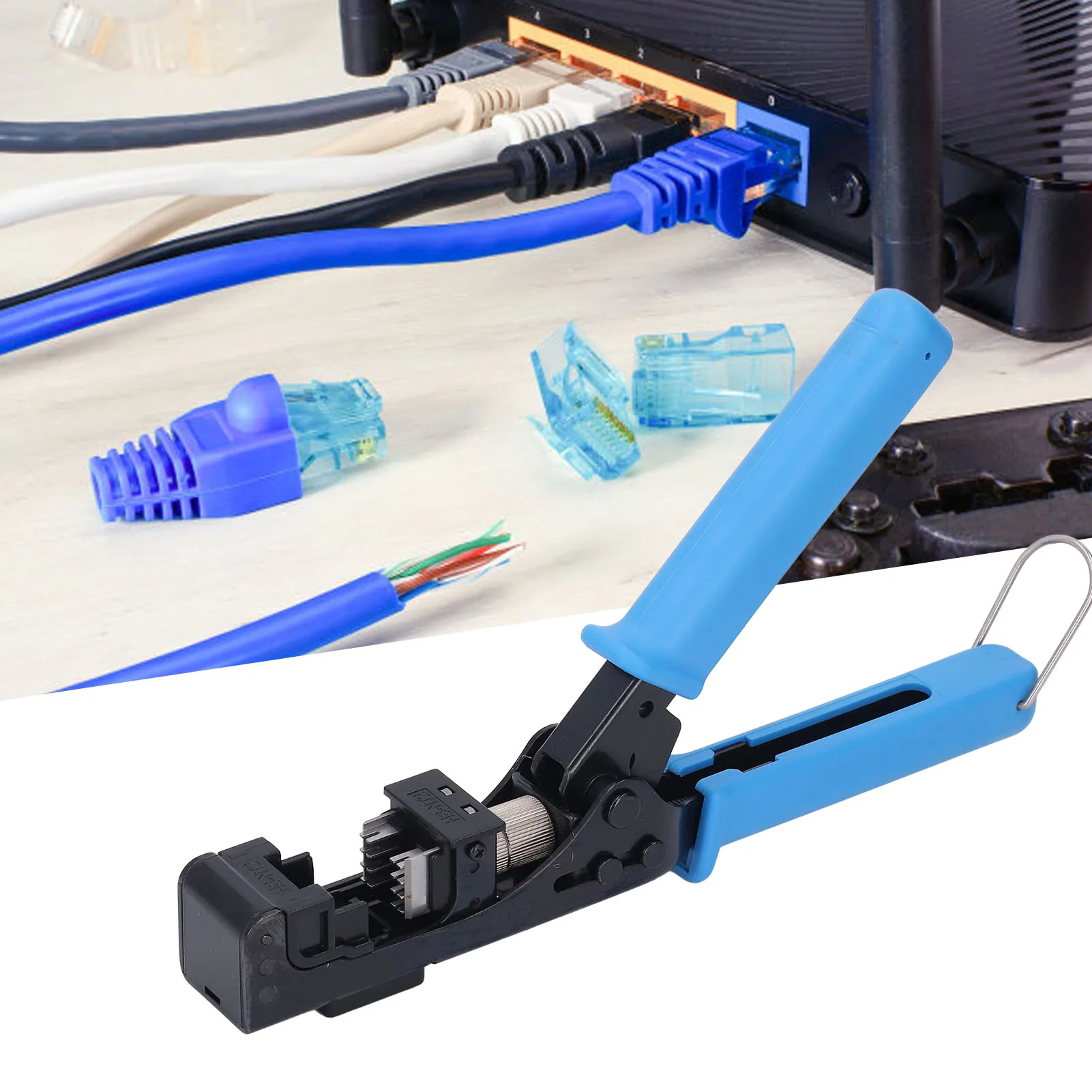 

Keystone RJ45 Crimp Tool Adjustable Base High Efficiency Portable 90° Angled Speed Termination Tool Ergonomic Handle for Cat6A