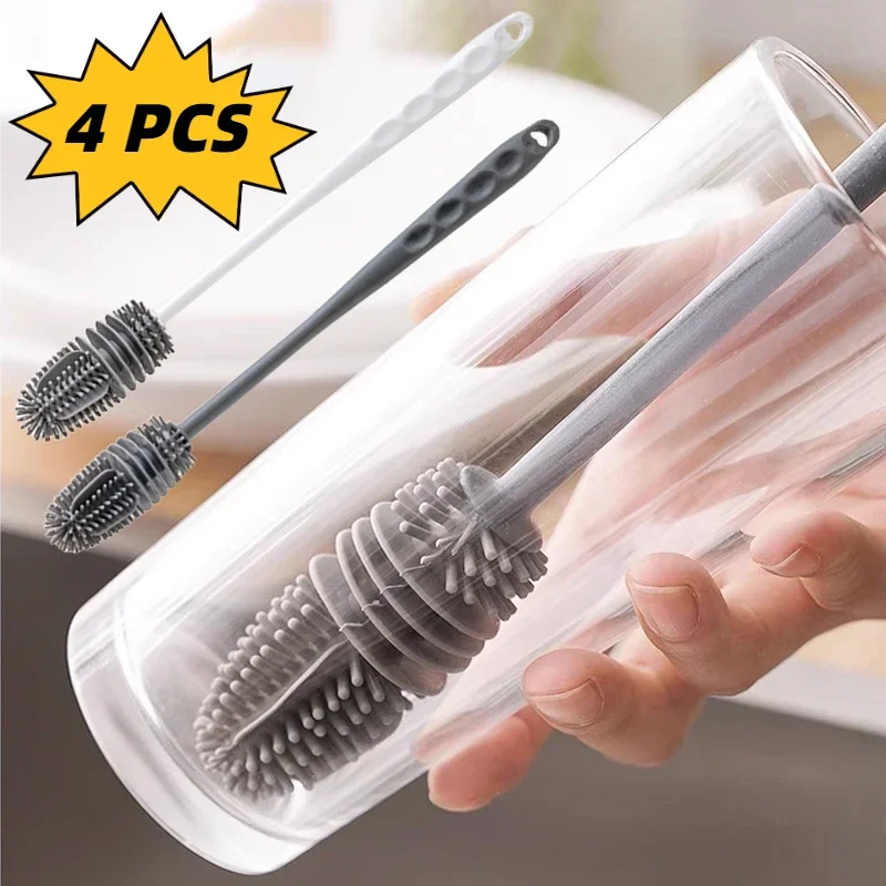 3Pcs Bottles Brush Silicone Baby Bottles Clean Brush Long Cleaning Cup Brush for Scrubbing Useful Cleaning Product for Home