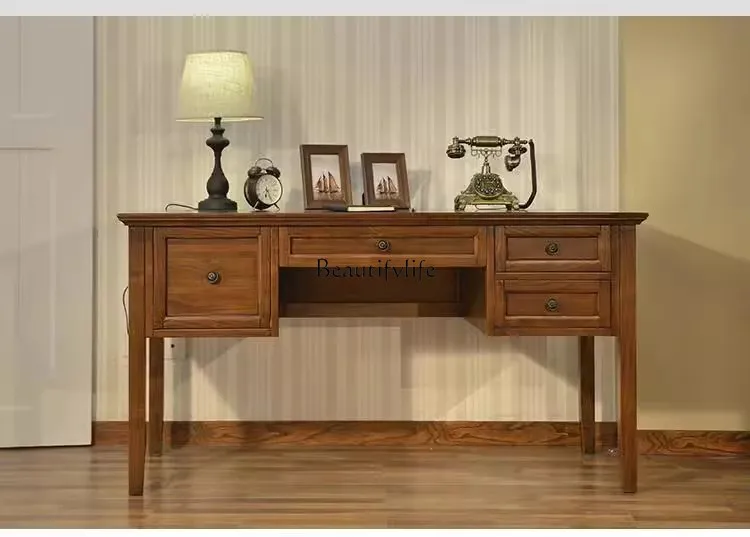 

Solid wood study desk ash wood walnut cabinet