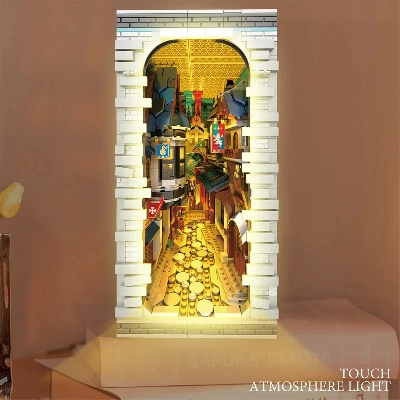 2922 قطعة بازار القرون الوسطى اللبنات مجموعة مصباح ليد عدة كتاب السوق نموذج الطوب مكتب الديكور لعبة للأطفال هدايا عيد #4