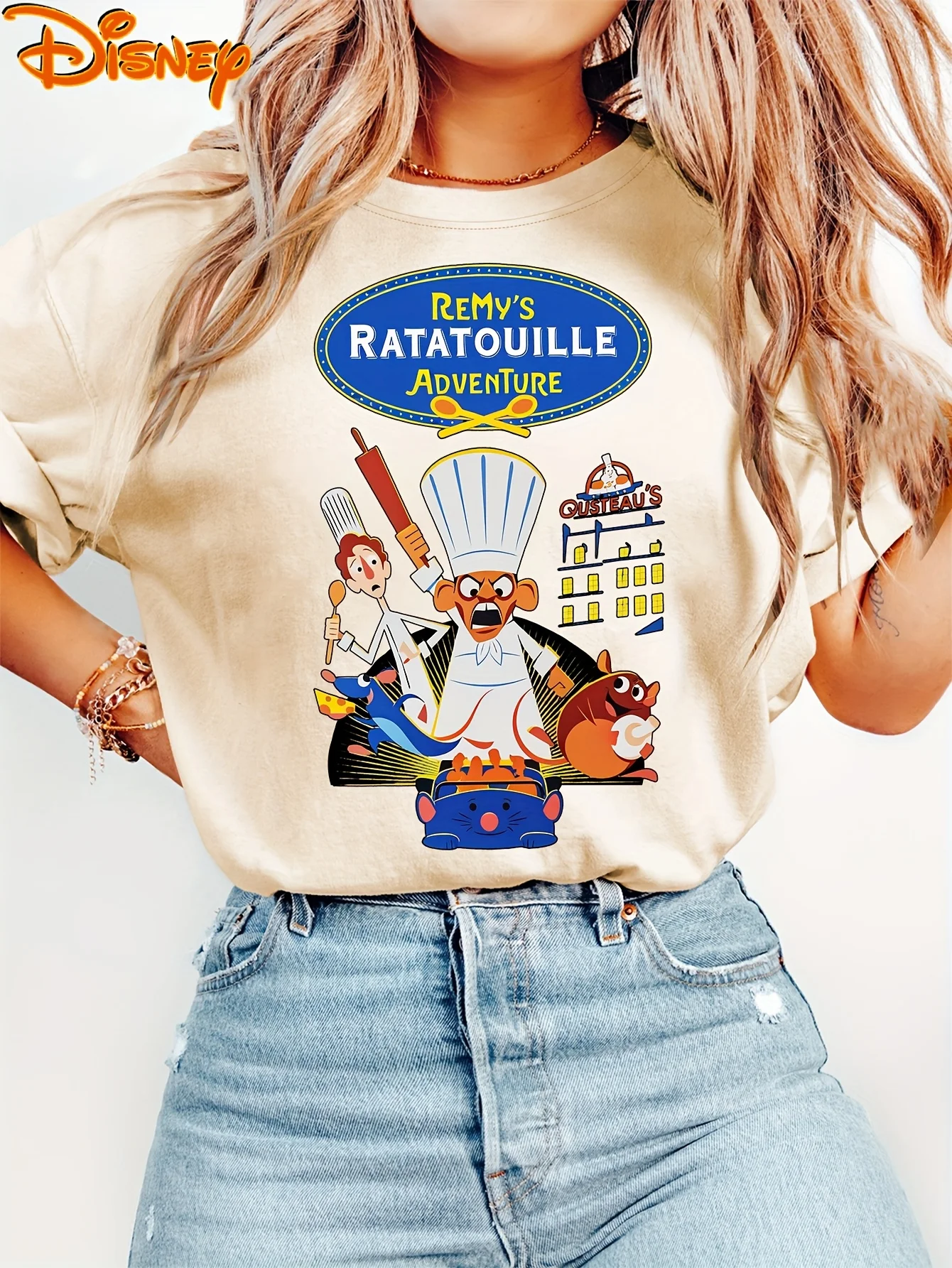 

Women's Disney Ratatouille Chef Hat Mouse T Shirt Men Cotton Tee O-Neck Casual Oversize Short Sleeve Streetwear Tops Clothing
