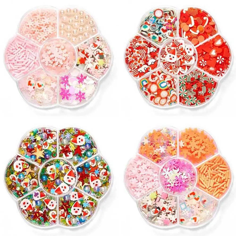 Regalo per ragazze in argilla morbida Cuore d'amore Unghie di Babbo Natale Fiocchi Fetta Cuore Nail Art Paillettes Fiocco di neve Decorazioni natalizie per unghie