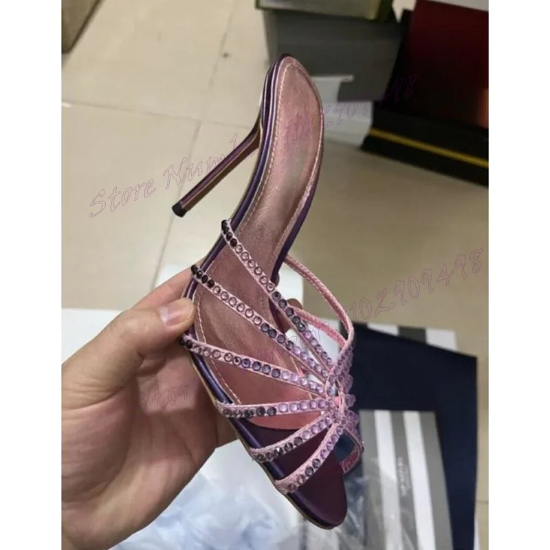 Purple Rhinestone Cut Heels Slippers Pointed Toe Shoes for Women Stiletto High Heels Sexy Lady Shoes 2024 Zapatos Para Mujere