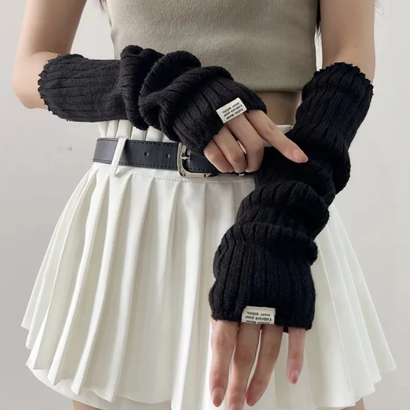 

Women Y2K Fingerless Mittens Knitted Arm Warmers Long Sleeve Fingerless Gloves Harajuku Girls Punk Gothic Cosplay Anime Gloves