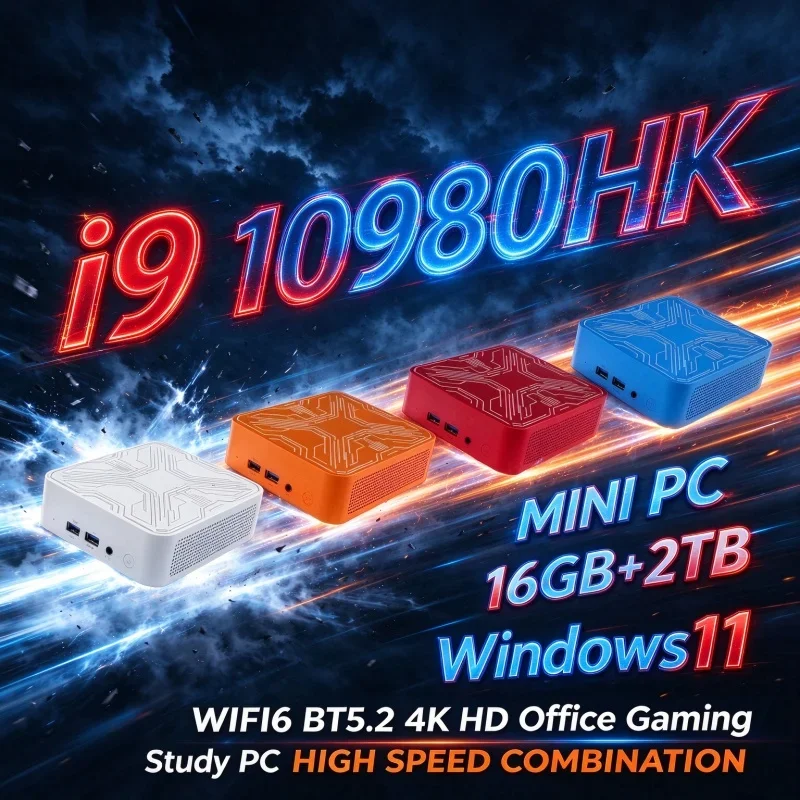 New Compact Mini PC Intel Core I9 10980HK Dual HDMI 4K Display Windows 11 16GB RAM 1TB 2TB SSD WiFi6 BT5.2 Home Gaming Office PC